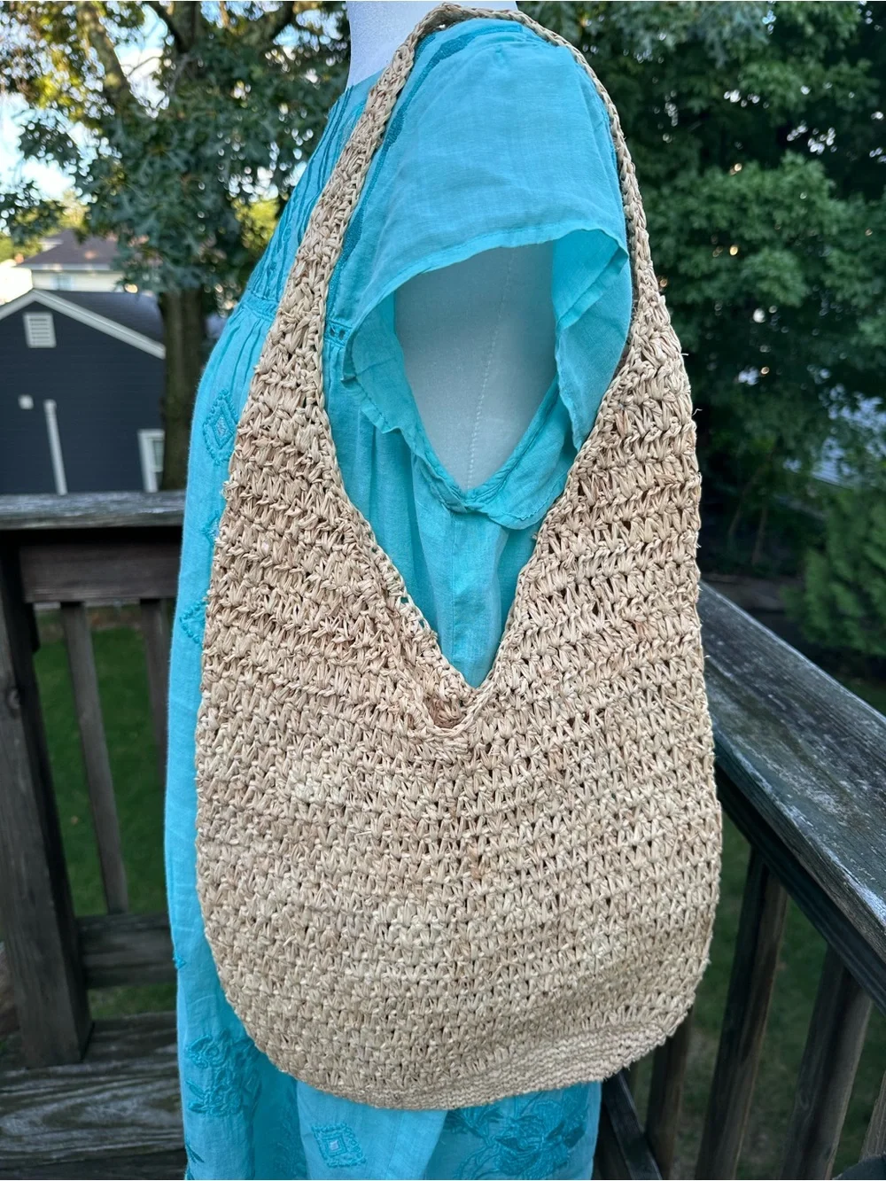 Faherty Raffia Crochet Hobo Tote Bag Slouchy Coastal Minimalist